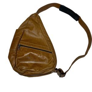 Ameribag Healthy Back Bag Brown Leather Ergonomic Sling Crossbody Bag USA made